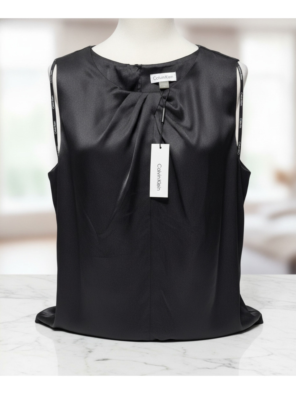 Calvin Klein Womens Black Sleeveless Blouse Size M Dressy Career Top New